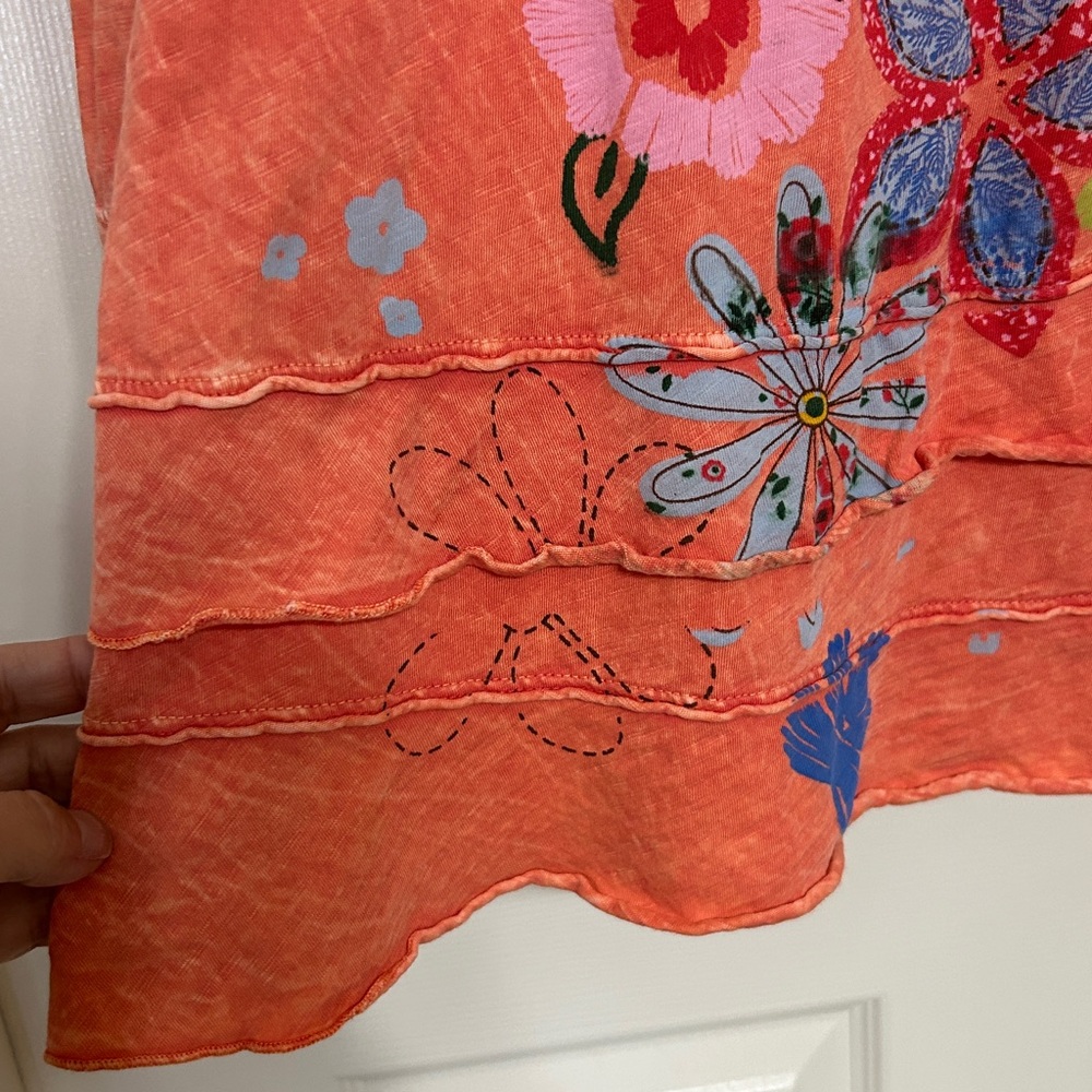 Jess & Jane Cotton Peach Dragonfly Tunic Florals Spring Summer Natural Fiber M - Picture 9 of 12